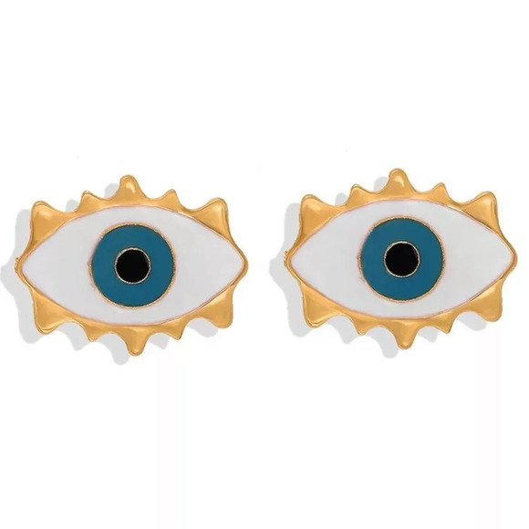 Jewelry - NEW! Vintage Gold Trim Enamel Evil Eye Stud Earrings